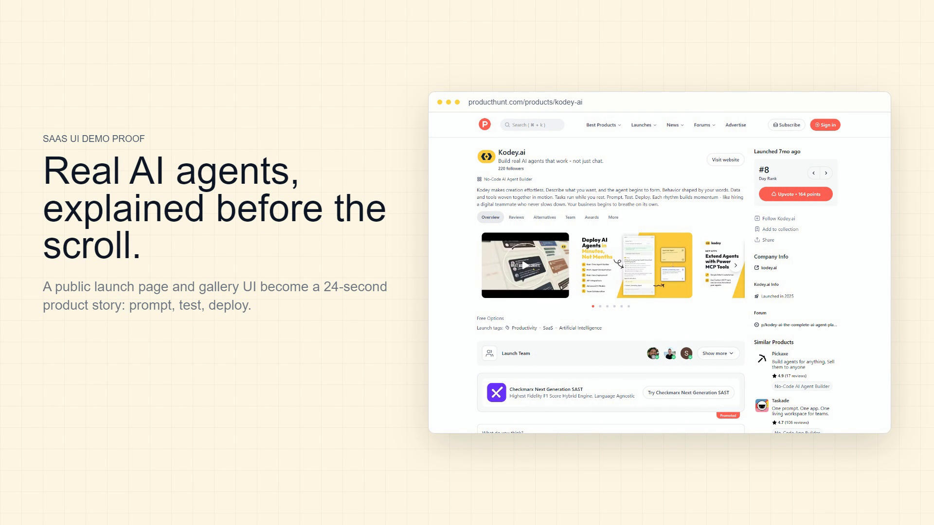Kodey.ai Product Hunt SaaS UI Demo video thumbnail